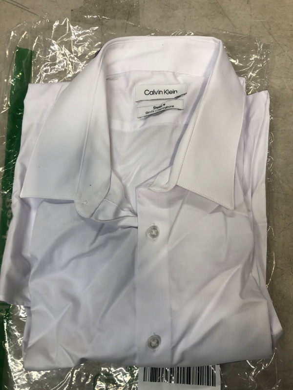 Photo 2 of Calvin Klein Men's Dress Shirts Slim Fit Non Iron Solid 16.5" Neck 34"-35" Sleeve White