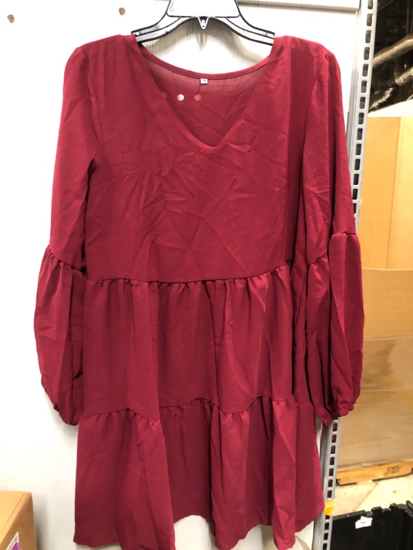 Photo 2 of Cosonsen Womens Printed Swing Shift Dress Long Sleeve V Neck Tunic Dress B Burgundy Medium