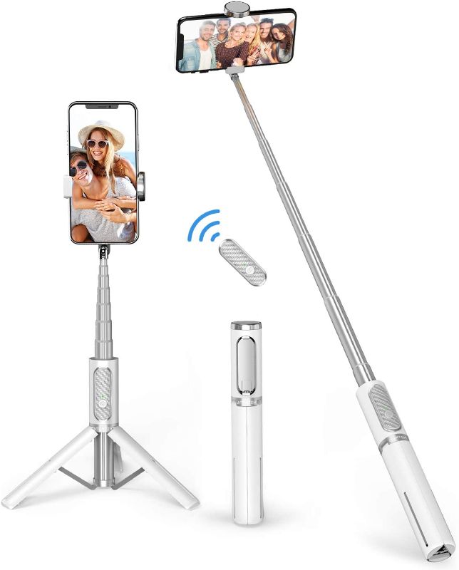 Photo 1 of ATUMTEK Bluetooth Selfie Stick Tripod, Extendable 3 in 1 Aluminum Selfie Stick with Wireless Remote and Tripod Stand 270 Rotation for iPhone 13/12/11 Pro/XS Max/XS/XR/X, Samsung and Smartphone White
