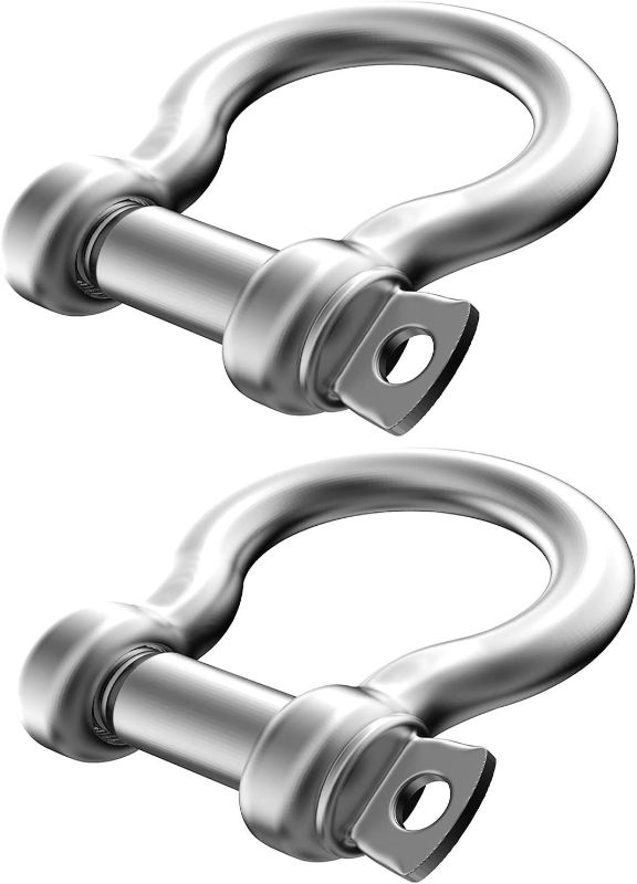 Photo 1 of 2 Pcs 1/2 Inch 304 Stainless Steel D Ring Shackles 12 mm Screw Pin Anchor Shackle for Traction Steel Wire, 12 mm
