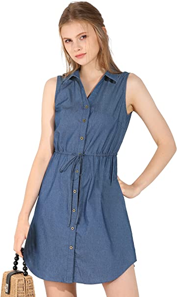 Photo 1 of Allegra K Women's Denim Collar Button Down Tie Waist Jean Shirt Dress  SIZE 2XL 
