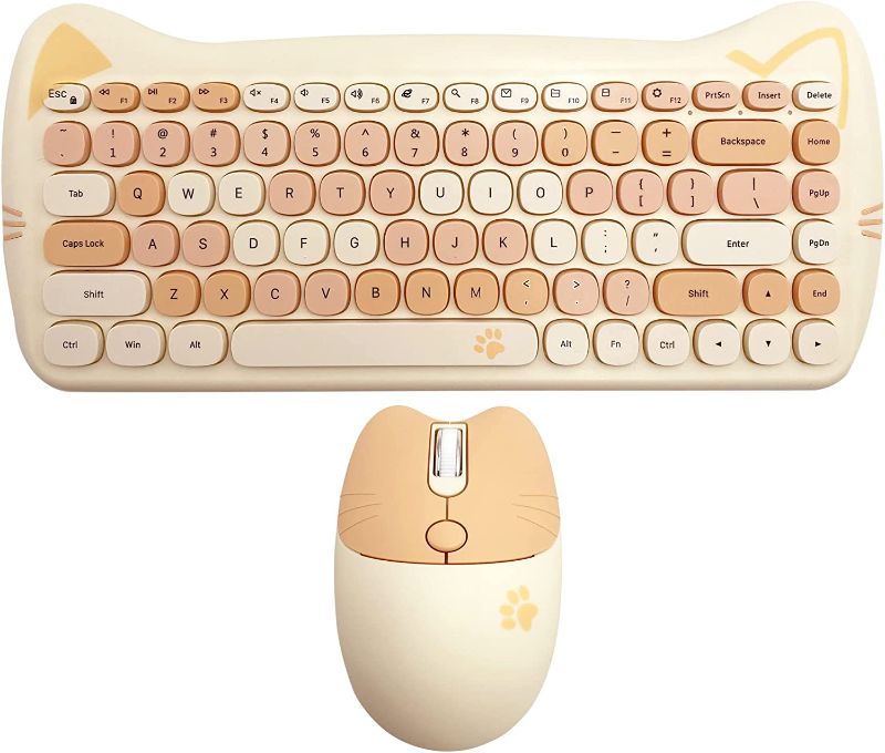 Photo 1 of Attoe Wireless Mouse & Keyboard, Cute Cat Keyboard Mouse Combo for Girl Gift,2.4G Cordless Computer Mice with USB Receiver for Laptop PC MAC (Milk Tea Brown)
