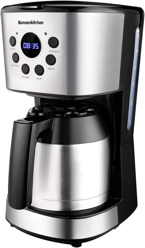 Photo 1 of Bonsenkitchen Programmable Coffee Maker 10 Cup, Compact Coffee Machine with 50 oz Thermal Carafe Coffee Pot, Brew Strength Control, Mid-Brew Pause and Anti-Drip Function Stainless Steel Coffee Maker
