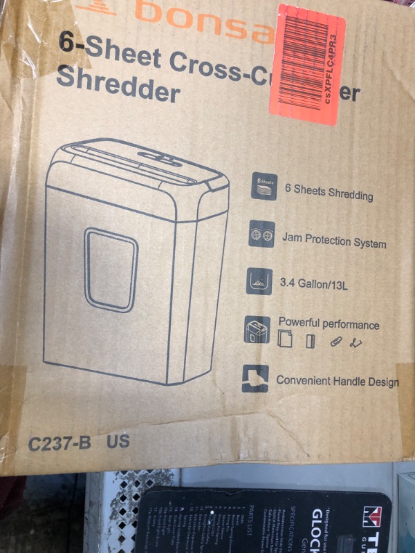Photo 1 of Bonsaii Paper Shredder for Home Use,6-Sheet Crosscut Paper and Credit Card Shredder for Home Office,Home Shredder with Handle for Document,Mail,Staple,Clip-3.4 Gal Wastebasket(C237-B)
