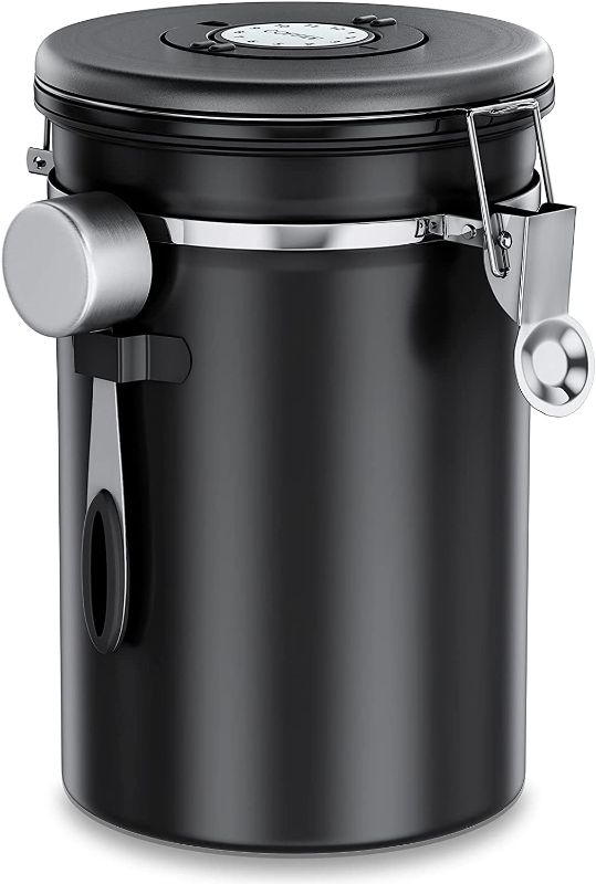Photo 1 of  2 lbs Coffee Canister for Ground Coffee, Coffee Bean Containers, Coffee Storage Airtight Canister with Scoop, Black, 2800 ml
