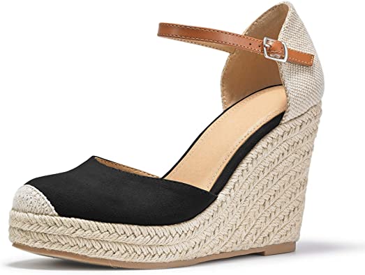 Photo 1 of FISACE Womens Summer Espadrille Heel Platform Wedge Sandals Ankle Buckle Strap Closed Toe Shoes
