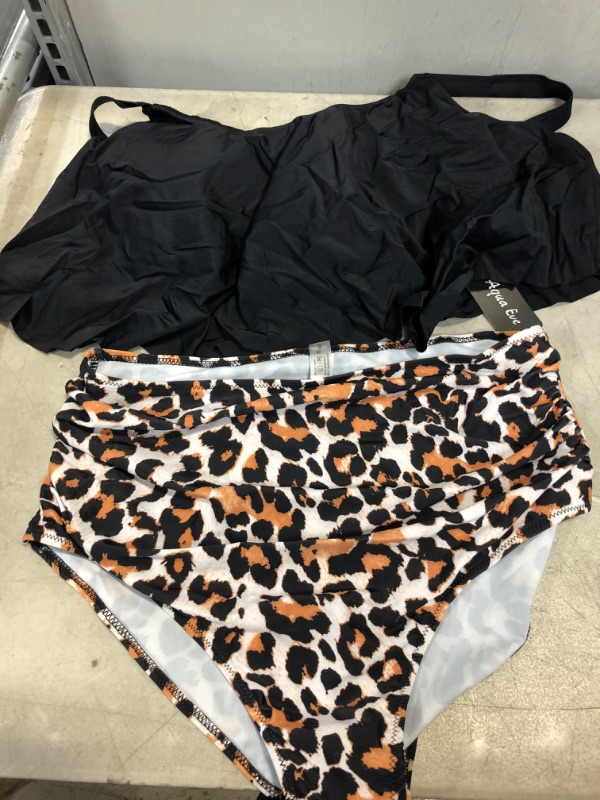 Photo 2 of Aqua Eve Women Plus Size Two Piece Swimsuits High Waisted Bikini Set Tummy Control Bathing Suits 16 Plus Black and Leopard