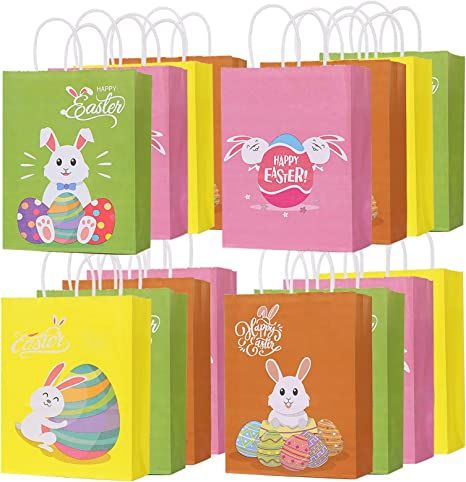 Photo 1 of YNERHAI 16piece Easter Gift Bag With Handle Bunny Egg Easter Basket Container Happy Easter Paper Bag Bulk Candy Snacks Party Colored Gift Packaging Childrens Egg Hunt Gift Bag Recycled Cardboard Bag
