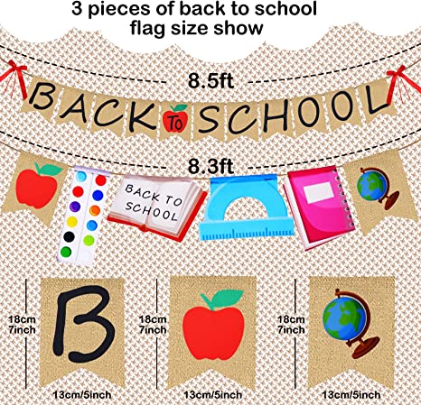 Photo 1 of 3 Pack Back to School Decorations Back to School Banner Apple Decor Welcome Banner for School First Day of School Classroom Back to School Sign for Office School Teacher
