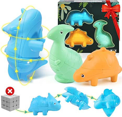 Photo 1 of Dinosaur Magic Cube Puzzle Set of 3, Stickerless Cube Dinosaur Toys for Kids, Dino Toys Speed Cube 2x3 Puzzle Cube Toy for Child Teen Boys & Girls Gifts
