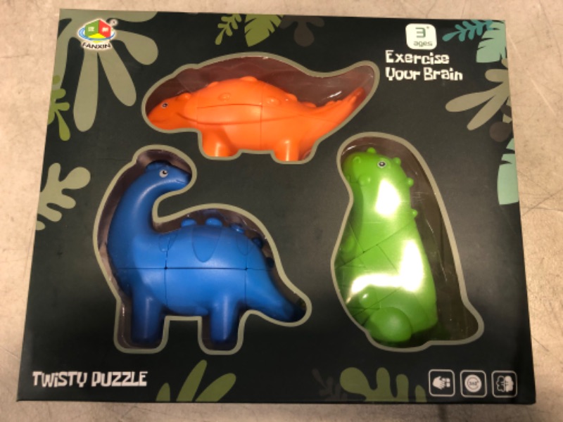 Photo 2 of Dinosaur Magic Cube Puzzle Set of 3, Stickerless Cube Dinosaur Toys for Kids, Dino Toys Speed Cube 2x3 Puzzle Cube Toy for Child Teen Boys & Girls Gifts
