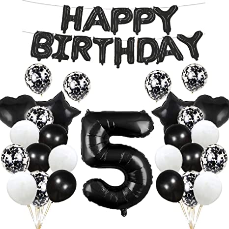 Photo 1 of 5th Birthday Balloon 5th Birthday Decorations Black 5 Balloons Happy 5th Birthday Party Supplies Number 5 Foil Mylar Balloons Latex Balloon Gifts for Girls,Boys,Women,Men
