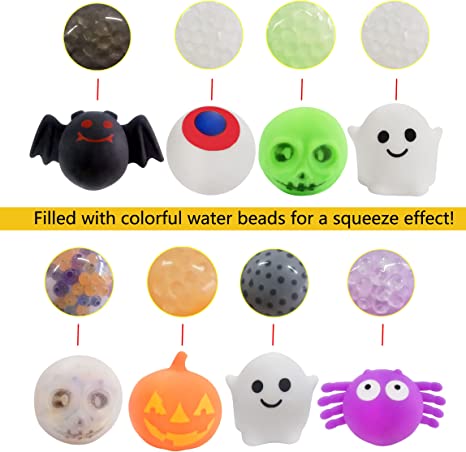 Photo 1 of 8 Pack Halloween Sensory Stress Ball Pack for Kids Girls Boys, Squeeze Toy with Water Beads to Stress Reliever,Great for Kid Party Favors,Halloween Miniatures,Halloween Party Decorations (Halloween)
