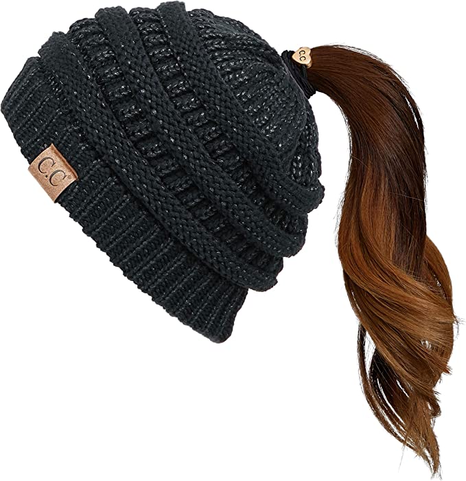 Photo 1 of C.C Exclusives Soft Stretch Cable Knit Messy Bun Ponytail Beanie Winter Hat for Women (MB-20A)
