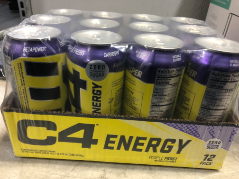 Photo 2 of C4 Energy Carbonated Zero Sugar Energy Drink, Pre Workout Drink + Beta Alanine, Purple Frost, 16 Fl Oz (Pack of 12) Purple Frost 16 Fl Oz (Pack of 12)