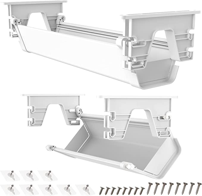 Photo 1 of Cable Management Tray Under Desk 2 Pack, 15 inch Insulation No Drill or Screws Mount. White Basket Underneath Computer Desk for Power Strip Wire Organizer.
