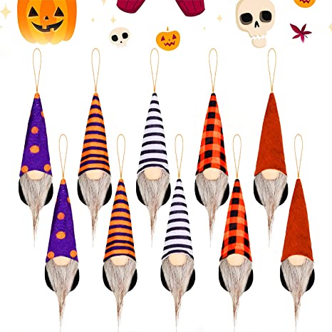 Photo 1 of 10 Pieces Halloween Gnome Ornaments Plush Decor Set, Faceless Doll Plush Hanging Decoration, Handmade Plush Gnome for Halloween Table Decorations (Classic Color)
