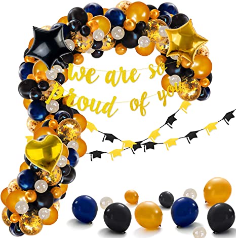 Photo 1 of 104Pack Graduation Decorations Navy Blue Black and Gold Balloons Arch Foil Balloons Graduation Decor for Graduation Party Supplies Retirement Party Decorations Black and Gold Party supplies
