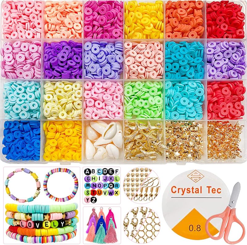 Photo 1 of 5080Pcs Clay Beads for Bracelet Making Kit, Flat Round Polymer 6mm Clay Beads Spacer Heishi Beads with Pendant Charms Kit and Elastic Strings for Jewelry Necklace Making 20 Colors
FACTORY SEALED