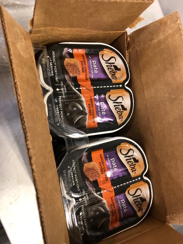 Photo 3 of (24 Pack) Sheba Perfect Portions Savory Chicken Pate Entree, Wet Cat Food, 2.6 oz. Twin-Pack Trays
FACTORY SEALED OPENED FOR INSPECTION EXP:08/18/2024