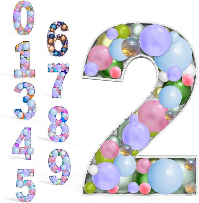 Photo 1 of 3.2 FT Mosaic Balloon Numbers Frame,Marquee Numbers 2 Pre-Cut Kit Cardboard Light Up Mosaic Frame Large Foam Board for 2nd Birthday Giant Backdrop Boy Girl Party Supplies para Cumpleaños Anniversary
FACTORY SEALED