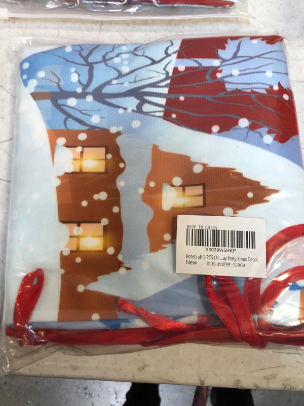 Photo 2 of RoseCraft 3PCS Christmas Tree Decorations Including 47" Christmas Tree Skirt, 6" X 9" Sack, 7.8" X 12" Christmas Socking, for Home Indoor Holiday Party Xmas Tree Decor.
