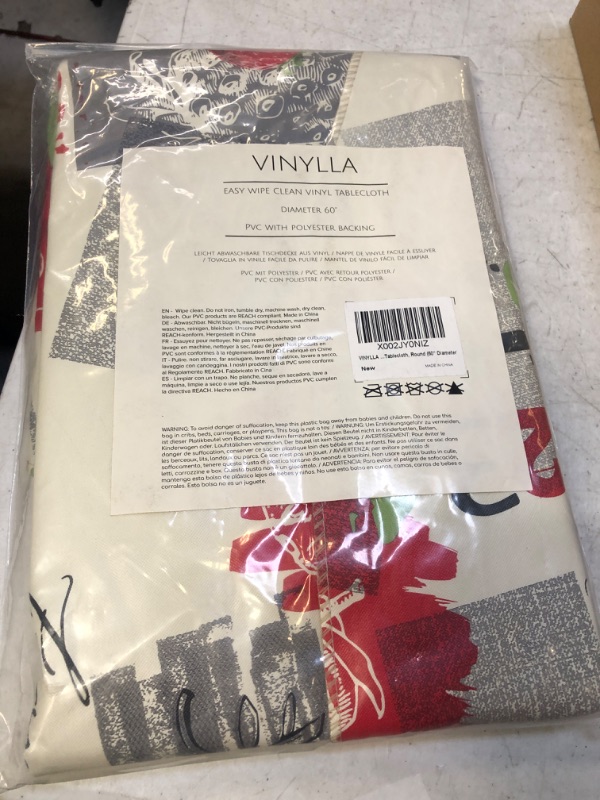 Photo 2 of VINYLLA Strawberry Easy Wipe Clean Vinyl Tablecloth, Round (60" Diameter)
