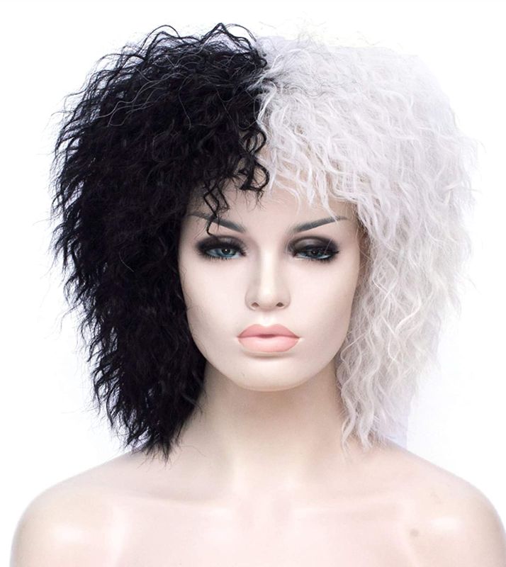 Photo 1 of Bopocoko Black White Wigs for Women Costume Short Curly Wavy Bob Wig Cute Hair Wigs for Party Halloween BU110BW
