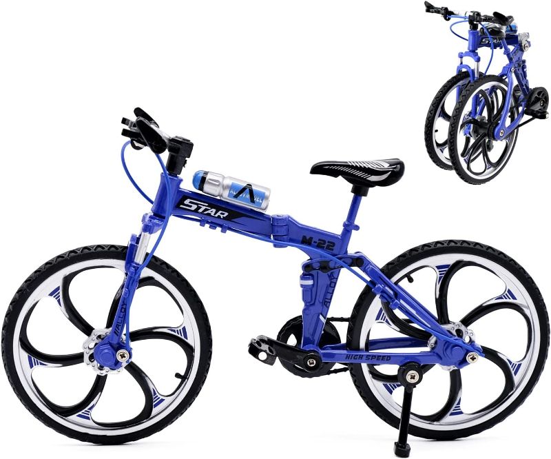 Photo 1 of 1:8 Finger Bicycle Model, Folding Mini Bike Model, Blue Mountain Off-Road Bike Model, Kids Birthday Gift Home Office Desktop Decorative, Mini Toy 
