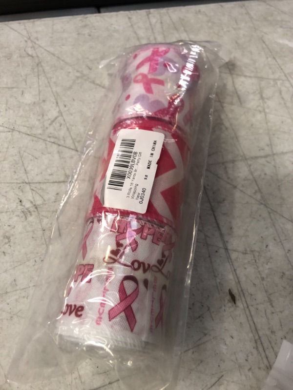 Photo 2 of 3 Rolls 18 Yards Breast Cancer Awareness Ribbon Pink Awareness Ribbon 2.5 Inch Wide Hope Love Printed Wired Ribbon Bouquet Wreaths Wrap Ribbon White Pink Ribbon for DIY Craft Party Gift Wrapping