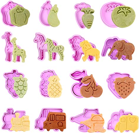 Photo 1 of 16pcs Cookie Cutters Stamper, Fruit Cookie Cutters, Animal Fondant Biscuit Cutter Stamp, Vegetables Pastry Stamp,Car Set Pie Stamper for Party Family Reunion (Daily Cookie Cutter Set)
