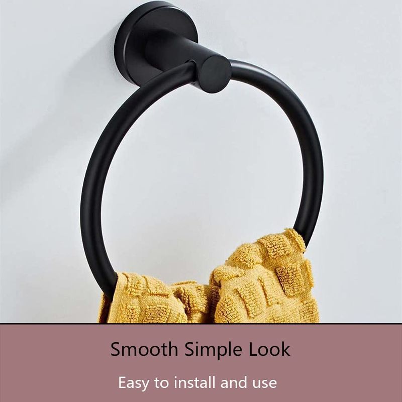 Photo 1 of 1Pc Black Towel Ring Hand Stainless Steel Towel Holder for Bathroom Kitchen Simple Round Towel Hanger
