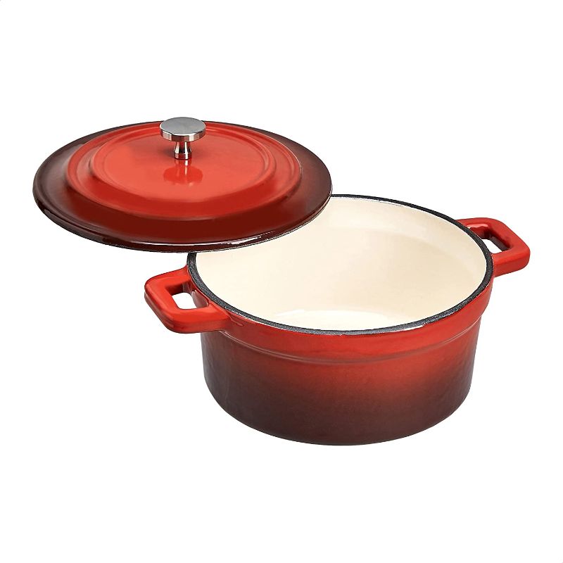 Photo 1 of AmazonCommercial Enameled Cast Iron Covered Small Cocotte, 18-Ounce, Red
