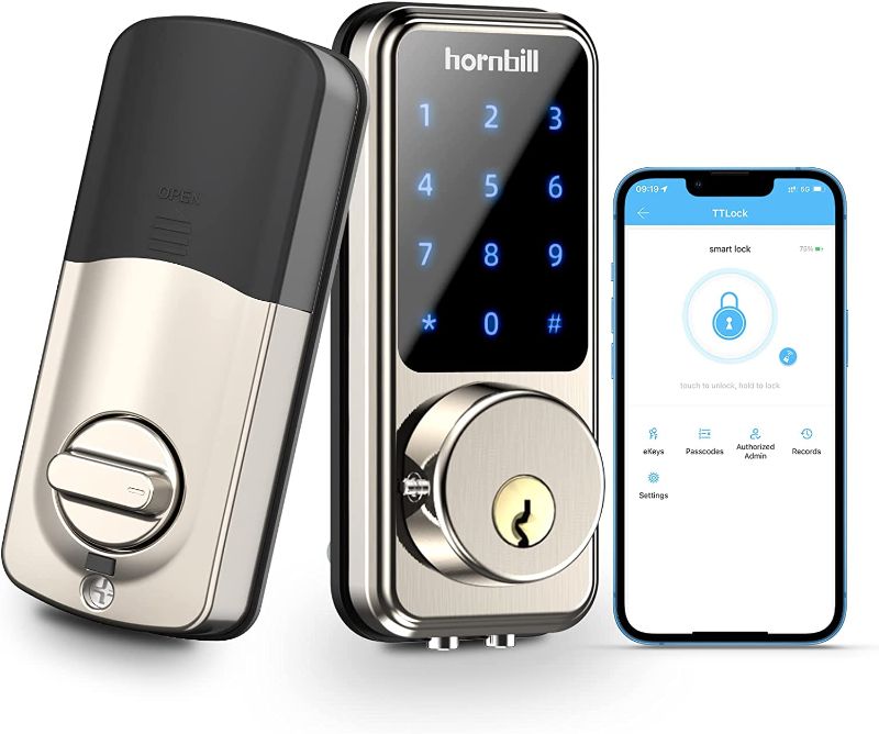 Photo 1 of Smart Lock Keyless Entry Deadbolt Door Locks,Hornbill Smart Lock Front Door,Digital Electronic Bluetooth Deadbolt Door Lock Works with APP,Code Auto Lock for Hotel Airbnb Home(Not included G2 Gateway)
