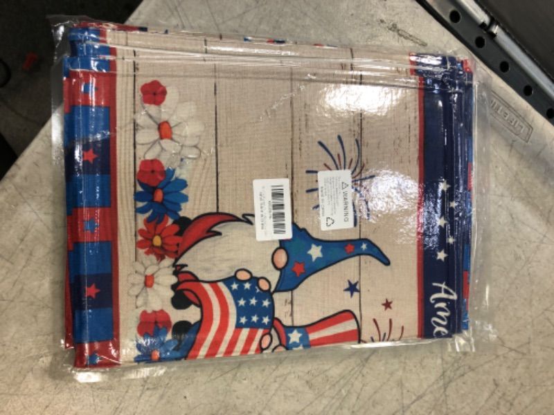 Photo 2 of 4th of July Placemats, Patriotic Placemats Set of 6, Fourth of July Place Mats for Dining Table 12x18 Inch, Gnomes Red Truck American Stars Heat Resistant Burlap Table Mats for Kitchen Decor Indoor