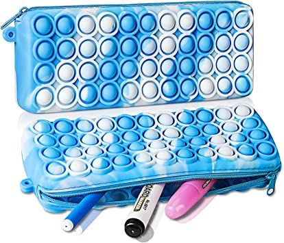 Photo 1 of ATESSON Pop Bubble Pencil case, Pencil Pen Case Sensory Silicone Toy, Stationery Storage Bag Decompression Toy for Kids, Office Stationery Organizer, Anti-Anxiety Toy for Kids and Adult (Blue + white)