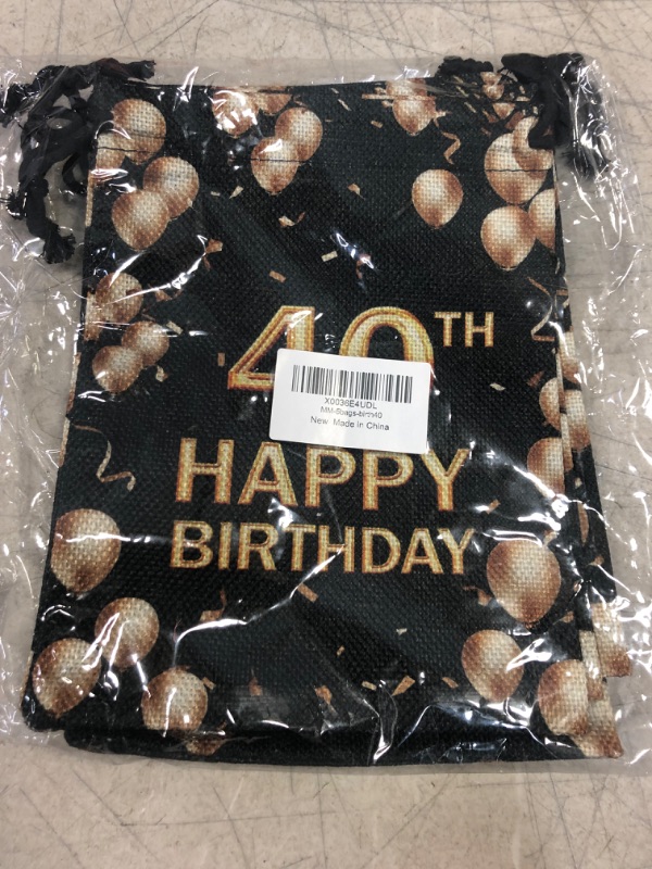 Photo 2 of 40th Happy Birthday Gift Bags, Gift Bags for Birth Date, Pouches with Drawstring With Black Background And Golden Balloons, Party Favors, Set of 5 (birth40)