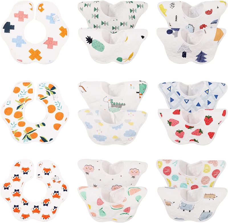 Photo 1 of Cotton Baby Bibs,15-Pack 360? Rotate Soft Baby Bib Drooling Bibs for Girls and Boys, Waterproof Absorbent and Adjustable Bib Set