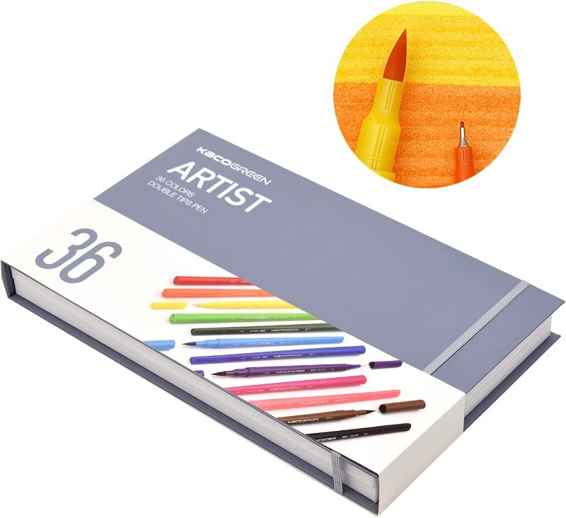 Photo 1 of KACO Art Markers Dual Tip Pens,36 Artist Coloring Marker,Fine Point Journal Pens & Colored Brush Markers for Kid Adult Coloring Books Drawing Planner Scrapbooking
