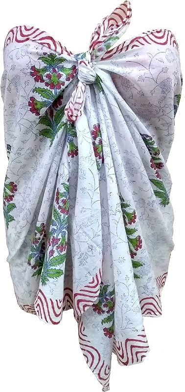 Photo 1 of FIKIMOS Sarong/Cum Mini Scarfs Pure cotton indian design hand block printed mini stoll for girls, women 70x20 inch Mini Scarfs No-24
