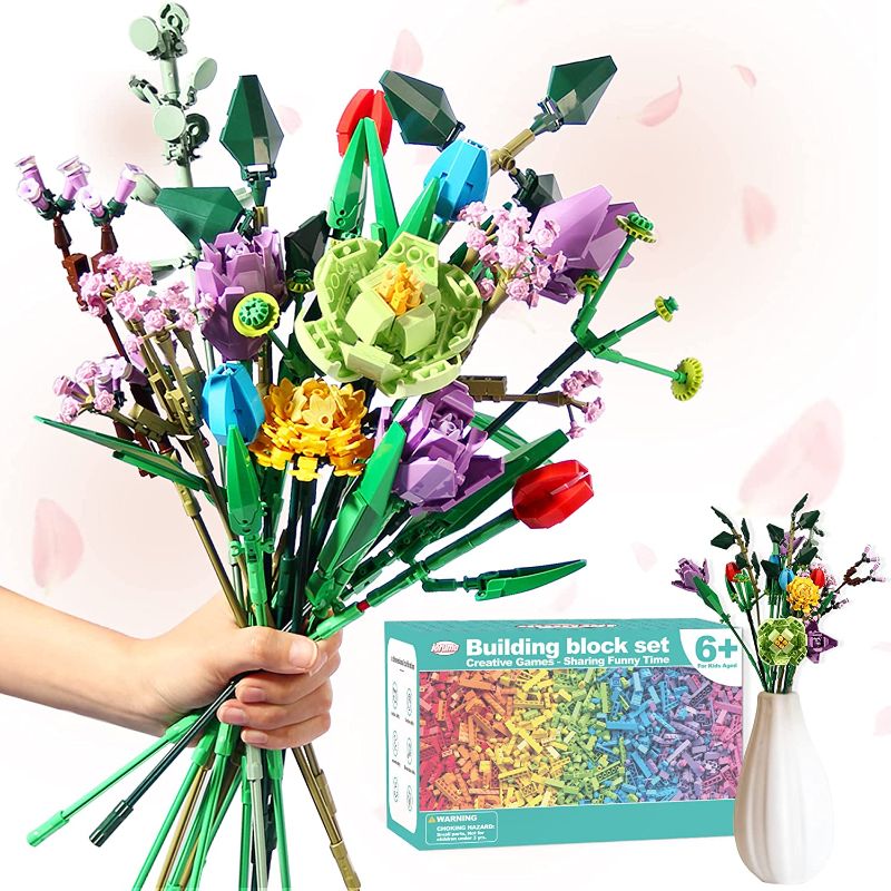 Photo 1 of Flowers Bouquet Building Kit Sets, Creative Building Block Set for Adult, Kids, 999Pcs Potted Flowers Building Blocks (17 Flowers), Mothers Day Valentines Birthday Gifts for Mom Women Girlfriends
