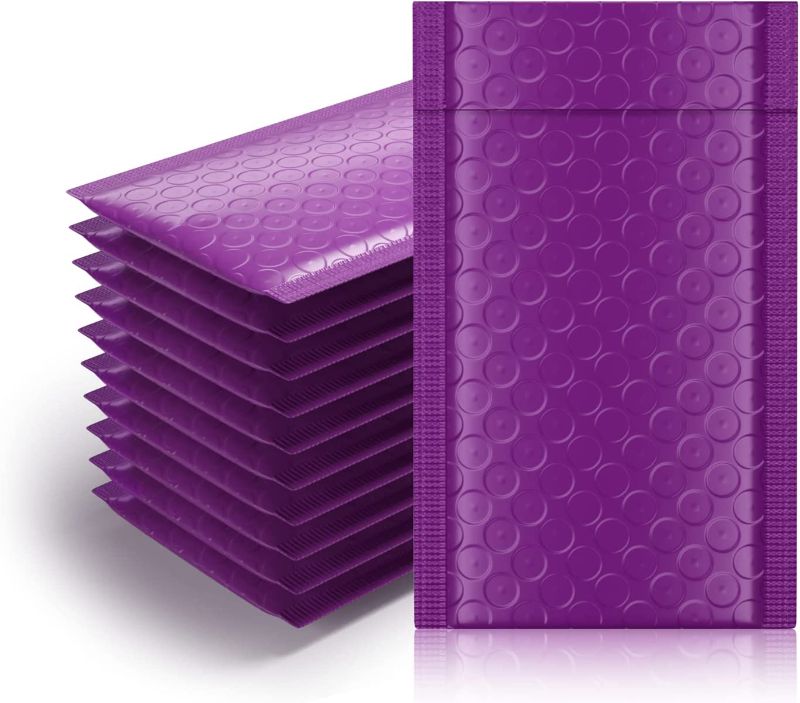 Photo 1 of WANGUAGUA Bubble Mailer 4X8" Mailers, 50 Pack Packaging for Small Business Padded Mailing Envelopes, Purple Poly Mailers Shipping Envelopes Packaging Supplies Bags #000 Items
