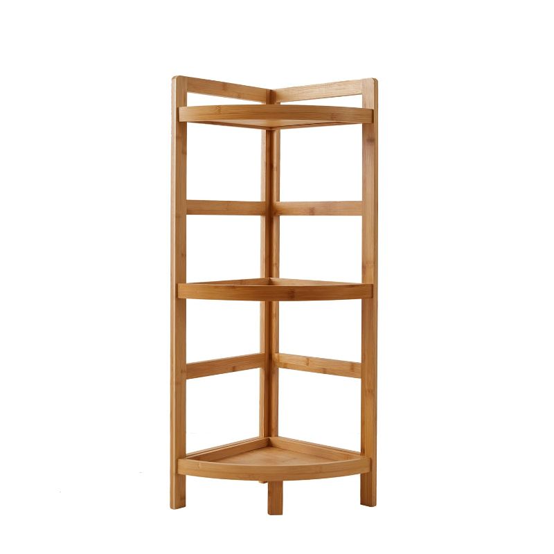 Photo 1 of 3 Tier Bamboo Corner Bathroom Shelf Multipurpose Free Standing Display Rack, 33.6'' Wood Storage Stand for Shower, Living Room, Kithen, Small Space