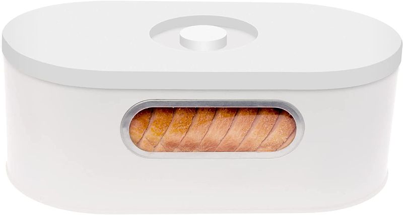 Photo 1 of Mindful Design 2-in-1 Modern Bread Box with Cutting Board Lid (White Short)
