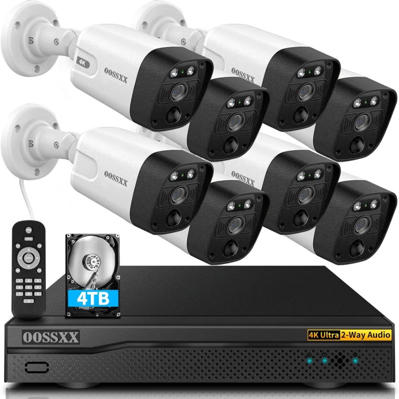 Photo 1 of {4K/8.0 Megapixel & 130° Ultra Wide-Angle} 2-Way Audio AI Detected POE Security Camera Systems, OOSSXX 8 Channel Outdoor Surveillance Video System, 8pcs IP67 Waterproof Cameras with Audio, 4TB