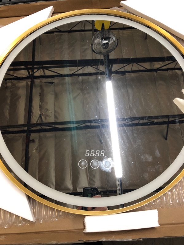 Photo 2 of 24 Inch Round Bathroom Mirror with Lights for Wall Circle Back-lit Mirror Dimmable Led Lighted Wall-Mounted Vanity Mirror Smart Anti-Fog Makeup Mirror (24" x 24", Gold) 24" x 24" Gold