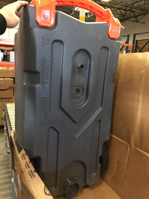 Photo 2 of Camco Rhino Portable RV Tote Tank | Transport Waste from Camper or Trailer | Features Large, Heavy-Duty, No Flat Wheels and a Low Drain Hole | 21 Gallon (39002) 21 Gallon Tank -- MISSING CAP FOR DRAIN HOLE