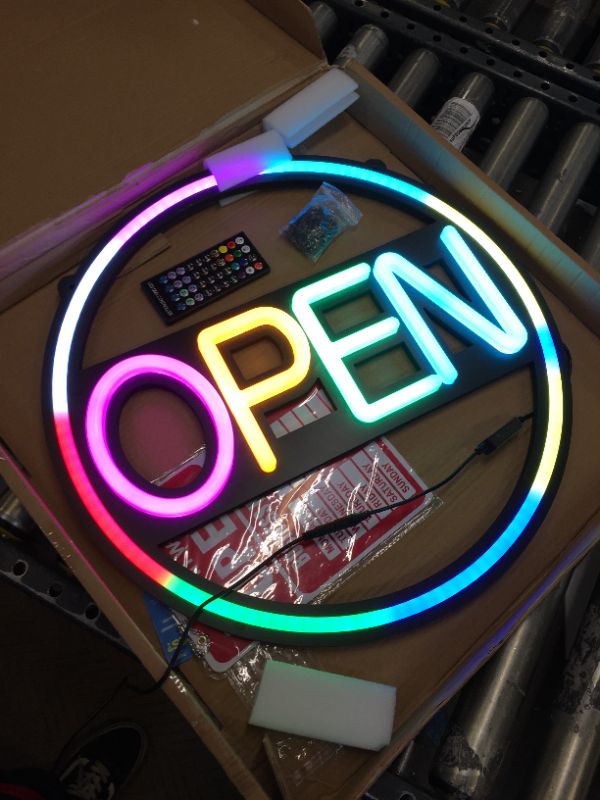 Photo 3 of LED Neon OPEN Sign for Business Multicolors OPEN Signs Include Remote Dynamic Color Changing Business Sign for Retail Window, Restaurants Shops Offices Storefronts (RGB)