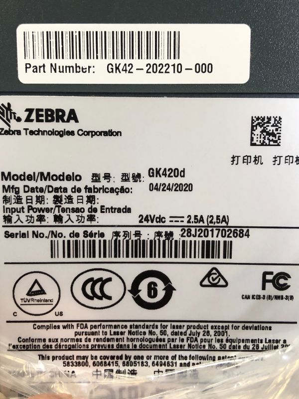 Photo 5 of ZEBRA GK420d Direct Thermal Desktop Printer Print Width of 4 in USB Serial and Parallel Port Connectivity GK42-202510-000