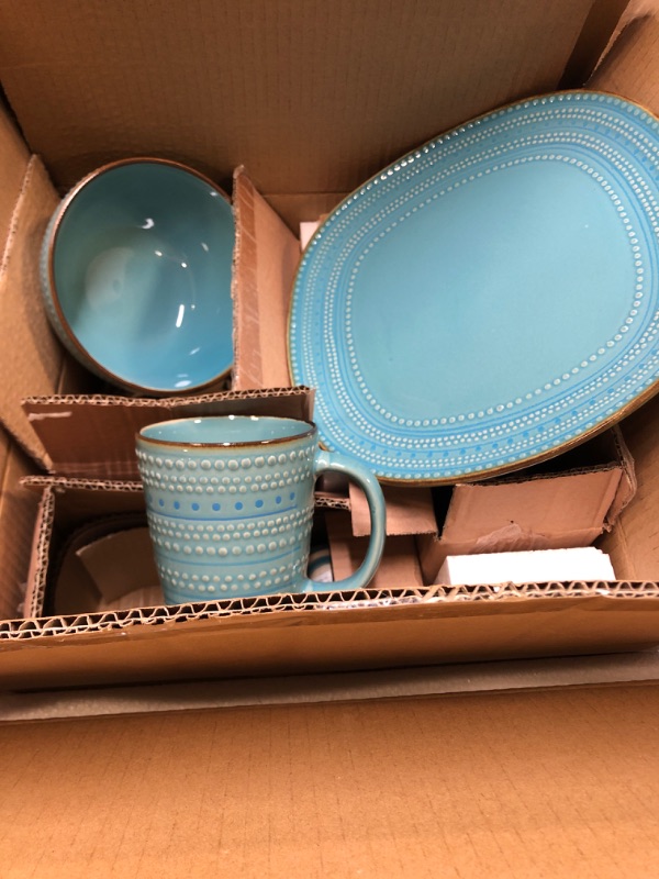 Photo 2 of American Atelier Round Dinnerware Sets | Teal Kitchen Plates, Bowls, and Mugs | 16 Piece Stoneware Tallulah Collection 11x11 | Dishwasher & Microwave Safe | Service for 4 11x11" Teal